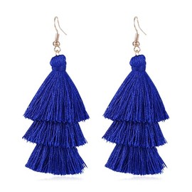 Bohemian Tassel Earrings for Women – Lightweight 3-Layer Colorful Fringe Dangle Earrings, Boho Statement Jewelry-navy