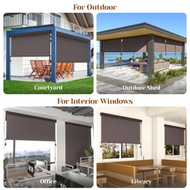 Outdoor Roller Shades for Patio with Aluminum Valance, (6'W X 6'H) 420GSM New Material Patio Shade with 95% UV Blockout, Outdoor Blinds with Crank Handle for Shading, Privacy Protection, Brown