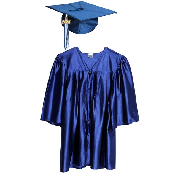 Happy Graduates Medium Blue Shiny Child Graduation Cap, Gown, Tassel