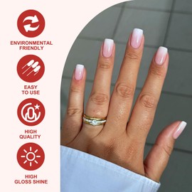 Short Square Press On Nails Pattern - Gradient White Pink French False Nails - Elegant Removable Stick On Nails With Glue - Acrylic Full Cover Fake Nails For Women Girls Nails Art DIY Accessories
