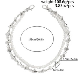 Dice Wallet Chain Pearl Double Layer Pants Chain for Men Women, Hip Hop Wallet Jeans Chain, Gothic Y2K Waist Chain Accessory, Heavy Duty Statement Piece for Rappers