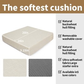 BUYUE Chair Cushion for Elderly 20" x 20" x 3", Friendly Woven Fabric High-Density Foam Recliner Chair Pad Couch Armchair Seat Cushion, Beige
