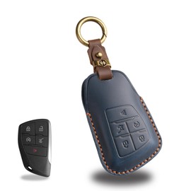Leather Key Fob Cover with Keychain Compatible with Silverado 1500 GMC Sierra 1500 2500HD 3500HD (BLUE)