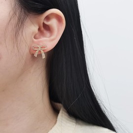 Gold Bow Earrings for Women Rhinestone Bow Earrings Christmas Stud Earring Wedding Party Birthday Christmas Jewelry Gifts