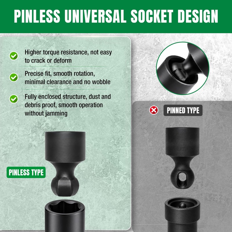 3/8'' Drive Pinless Universal Impact Extension Socket Set, CR-Mo Steel
