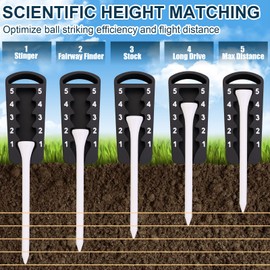 FOWSRHRG 2 in 1 Golf Tee Height Tool & Golf Tee Holder Set, Adjustable Golf Training Aid with 5PCS Golf Tees and Keychain, Precision Tee Height Setter for Consistent Swings (Balck)