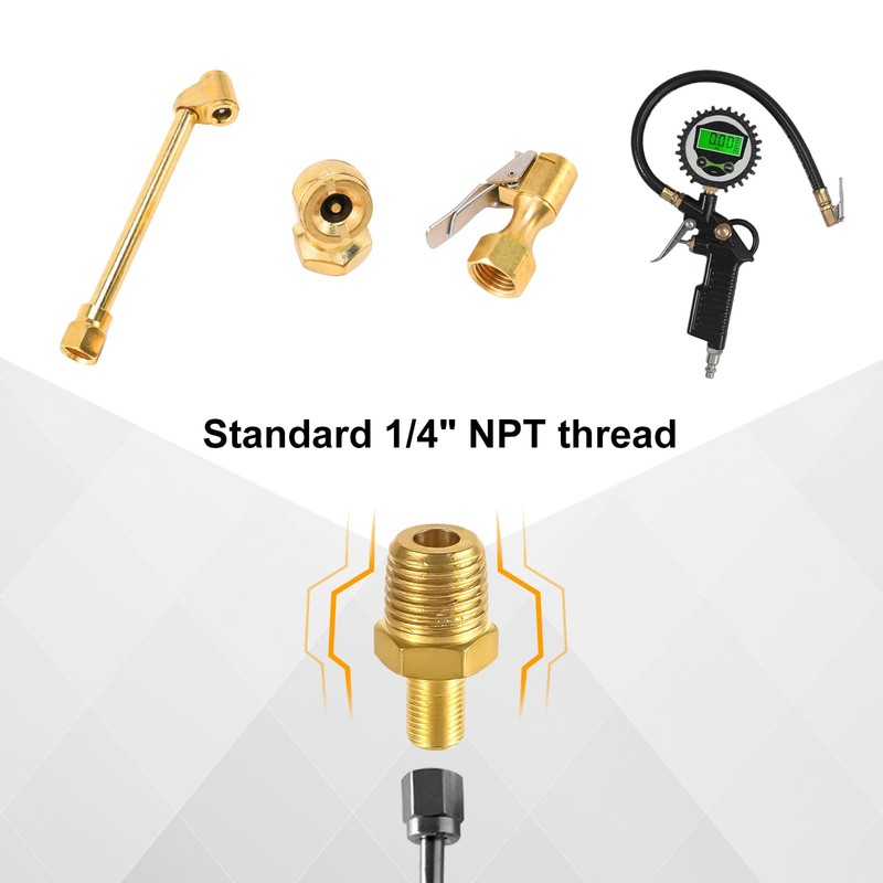 NQEUEPN 2pcs Brass Air Inflator Adapter, 1/4" NPT (M) to