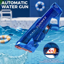 Funwee Electric Water Gun for Adults Kids, Powerful Automatic Squirt Gun, High Powered Shooting 100+ Times, Long Range, Auto Water Blaster, Outdoor Pool Water Toy Game(Transparent Blue)