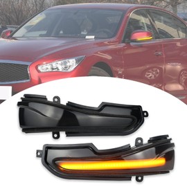 BINQIGOO 2pcs Smoked Lens Side Mirror Marker Lights LED Dynamic Turn Signal Indicator Lamp Assembly Compatible with Infiniti Q30 Q50 Q60 Q70 QX50 QX60
