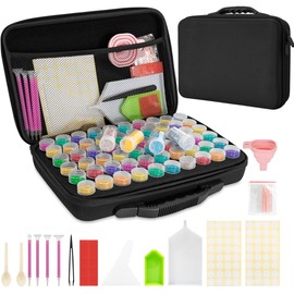 TORIBIO 60 Slots Diamond Painting Storage Containers, 90 PCS Diamond Painting Accessories and Tools Kit Portable Storage Box for DIY Art Craft Jewelry Beads Rhinestones Organizer Case, Black