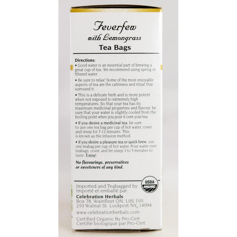 Celebration Herbals Feverfew Lemongrass Tea Organic 24 TB