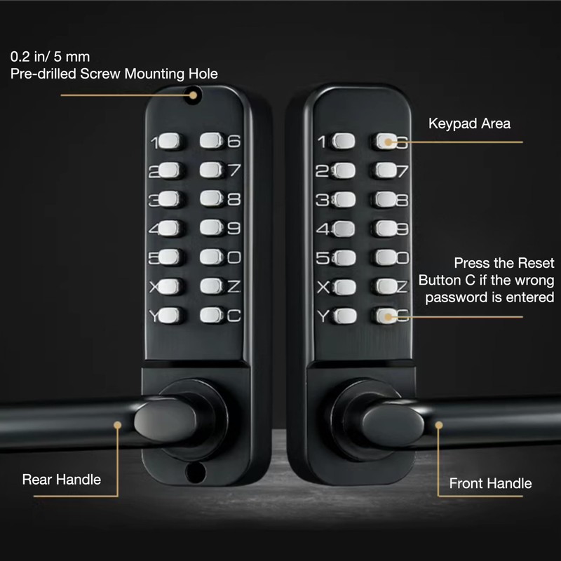 Double-Sided Keyless Entry Door Lock, Mechanical Keypad Double Door Lock