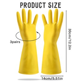 suuosl Rubber Cleaning Gloves, 3 Pairs Large Reusable Waterproof Latex Washing Up Gloves, Non-Slip Dishwashing for Kitchen, Cleaning, Dishwashing, Laundry, Durable Protective for Everyday Use