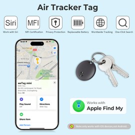 Air Tracker Tags-4 Pack, 2025 New Bluetooth Tracker Works with Apple Find My APP (iOS Only),92dB Sound,Replaceable Battery, Smart Tag with Keychain, Keys Finder and Item Locator for Luggage and More