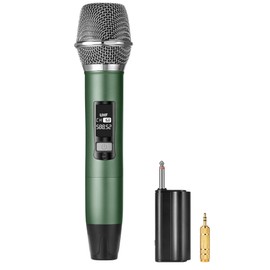Meloace Rechargeable Wireless Microphone, Metal UHF Microphone with 1/4" Receiver, Plug-and-Play for Karaoke Singsing, Lecture, Stage Performance, PA System (Green)