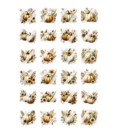 Boho Floral Fall Gold Pumpkins Nail Art Decals - Waterslide Nail Decals (Adult XLarge 0.6" inches)
