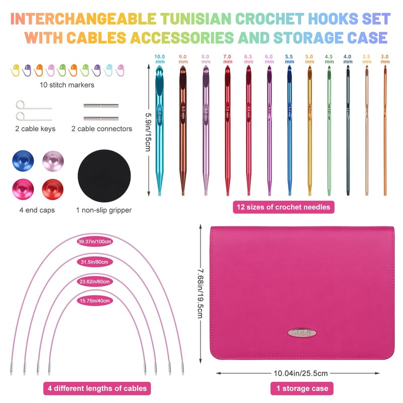 Aeelike Tunisian Crochet Hooks Set Interchangeable, Aluminium Tunisian Crochet Hooks