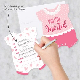 It’s a Girl - Shaped Fill-In Invitations - Pink Baby Shower Invitation Cards with Envelopes - Set of 12