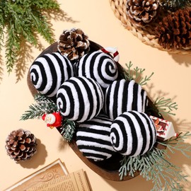 Syhood 12 Pcs Black and White Candy Christmas Ornaments 2.36'' Fluff Peppermint Christmas Ornaments Decoration Candy Ball for Tree Decoration Bowl Basket Vase Fillers