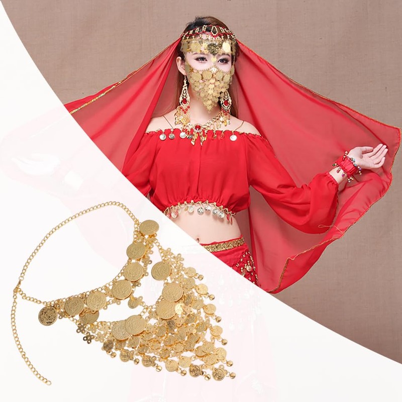 WOFASHPURET Metallic Veil Flapper Head Chain Gypsy Face Veil Face