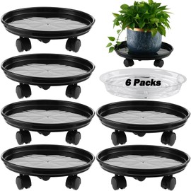 6 Packs 15” Extra-large Plant Caddy Plant Saucers on Wheels Rolling Plant Stands Heavy-duty Plant Dolly Plastic Planter Roller Base Pot Movers Outdoor Plant Tray Coaster, Clear Plant Saucers x 6