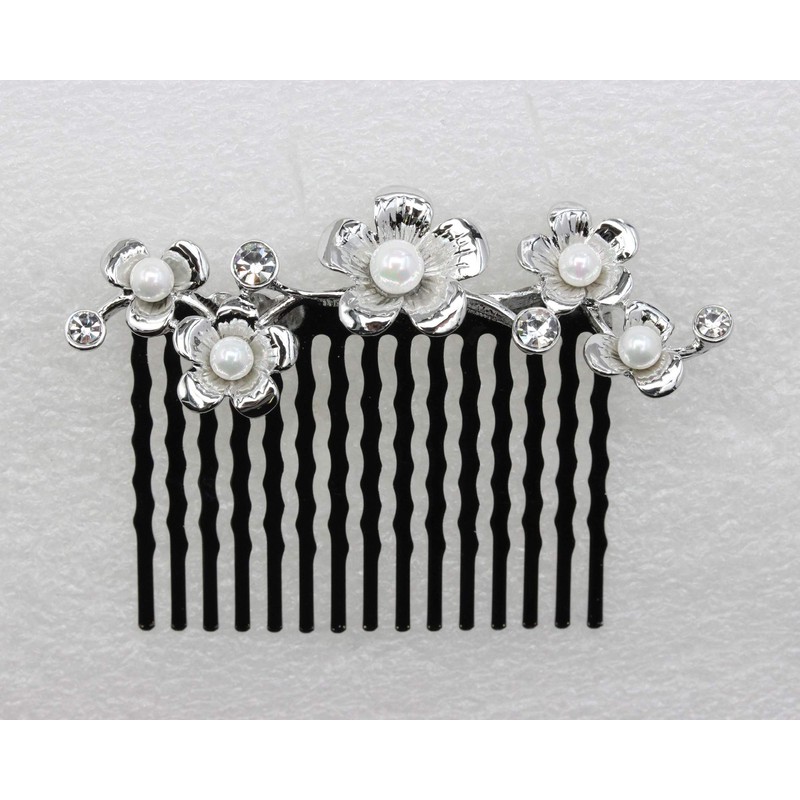 Faship Gorgeous Clear Crystal Mother Of Pearls Floral Hair Comb