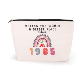 40th Birthday Gifts Women, 1985 Birthday Cosmetic Bag 40 Year Old Birthday Gifts Linen Travel Makeup Bags with Zipper Design for Mom Aunt Best Friend