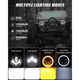 7 Inch Wrangler JK JKU LED Headlights - Amber Signal & Brilliant White DRL Combo, Durable & Stylish Upgrade 2PCS
