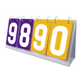 Qianly Tabletop Score Flipper, Sports Scoreboard 4 digits Manual Score Flip Cards Flip Number Score Board for Volleyball Football, Purple Yellow