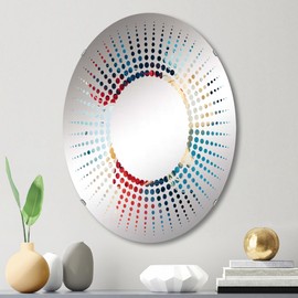 DesignQ 0 wall mirror, Oval Glam, Modern mirror, Round Red bathroom mirror, 0 vanity mirror Marbled Fusion Canvas In Red And Beige printed mirror decor, oval mirror 20x30