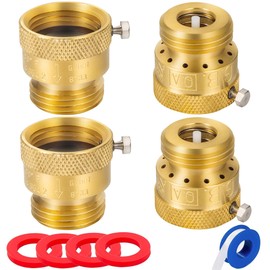 Breezliy 4-Pack Brass Vacuum Breaker Set 3/4" Anti-Siphon Hose Bib Valve for Garden Spigot RV Hose Connection Backflow Preventer Connector with Tape and Extra washers