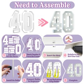 40th Birthday Decorations for Men and Women: 3ft 40th Wedding Anniversary Light Up Numbers Party Decoration Large Marquee Number for Glowing Balloons Birthday