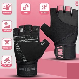 Stealth Sports Weight Lifting Gloves with Wrist Wrap Support Padded Palm Protection Exercise Gym Workout Gloves Men & Women Training Fitness Weightlifting Bodybuilding,E9(Pink,XS)