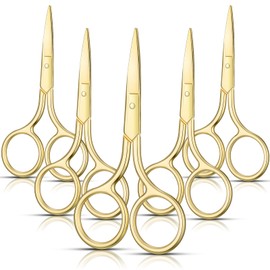 5 Pieces Small Straight Tip Nose Hair Scissor for Grooming, Stainless Steel Multi-Purpose Beauty Grooming Scissors for Facial Hair Removal and Hair Mustache Beard Eyebrows Ear Nose Trimming (Gold)
