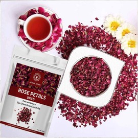 Dried Rose Petals by Hebhac Herbs Red Rose Flower Petals for Tea, Gulkand, Cooking, Baking and for Beauty Product Grown organically in India 100 g