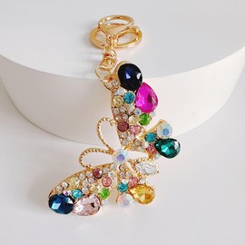 Bling Bling Crystal Rhinestone Butterfly Shaped Metal Keychain Car Phone Purse Bag Decoration Holiday Gif (Multicolored)