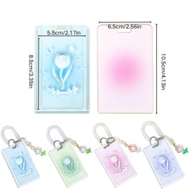 GGAUBAIFI Kpop Photocard Holder with Keychain, Flower Cute Pendant 3 Inch Idol Album Photo Card Sleeves ID Bus Bank Credit Card Protector for Student Kpop, Purple