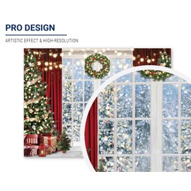 Allenjoy 96" x 72" Christmas Window Backdrop for Photography Winter Merry Xmas Tree Background Snow Holiday Photobooth Portrait Party Banner Festival Photo Studio Props Supplies