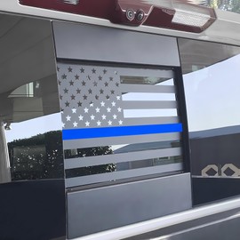 Alicatong Fits Chevy Silverado and GMC Sierra 2019-2022 2023 2024 Rear Middle Back Sliding Window American US Flag Vinyl Decal, Matte Black 1PCS Solid Black Blue Thin line