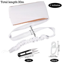 LBING Curtain Tape Ruffle Tape 30 m x 2.5 cm with 60 Pieces Curtain Hooks Ruffle Tape Curtains for Making Furnishings such as Curtains, Hanging Towels