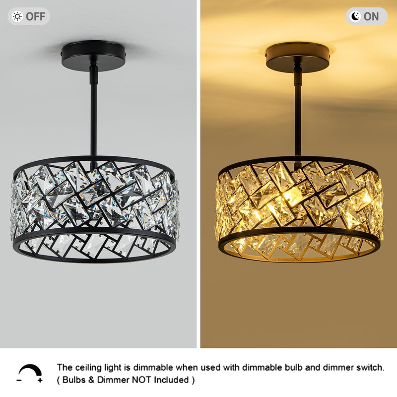 Rpzloila 3-Light Crystal Ceiling Light Fixture, Modern Semi Flush Mount