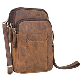 STILORD 'Tertius' Leather Crossbody Phone Bag - 3-in-1 System Small Shoulder Bag for Men - Genuine Leather, Colour:Colorado - Brown