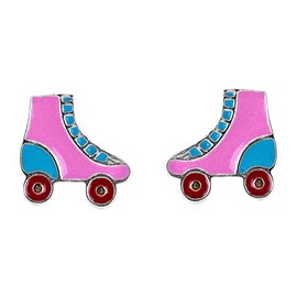 Colorful Roller Skate 925 Sterling Silver Stud Earrings Enamel Ice Skating Shoes Cartilage Tragus Piercing Sleeper Studs Roller Derby Skater Earring Fashion Jewelry Gifts for Women Girls (Silvery)