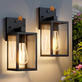 2 Pack Dusk to Dawn Exterior Lighting Fixtures Wall Mount, Sensor Outside Front Porch Lights for House, Outdoor Lantern Lamp, Waterproof Wall Sconce Lights, Black Coach Light for Garage Entryway