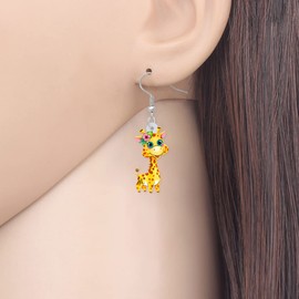 LONYOO Acrylic Funny Giraffe Earrings Fashion Jewelry Dangle Anime Deer Earrings for Women Girls Giraffe Gifts (Honey)