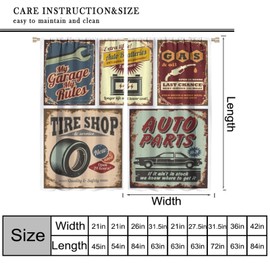 VUMIVI 1950s Vintage Garage Curtains Rustic Garage Repair Poster Gas Tires Batteries Window Treatments for Kitchen Bedroom Living Dining Room 42" W X 44.5" L