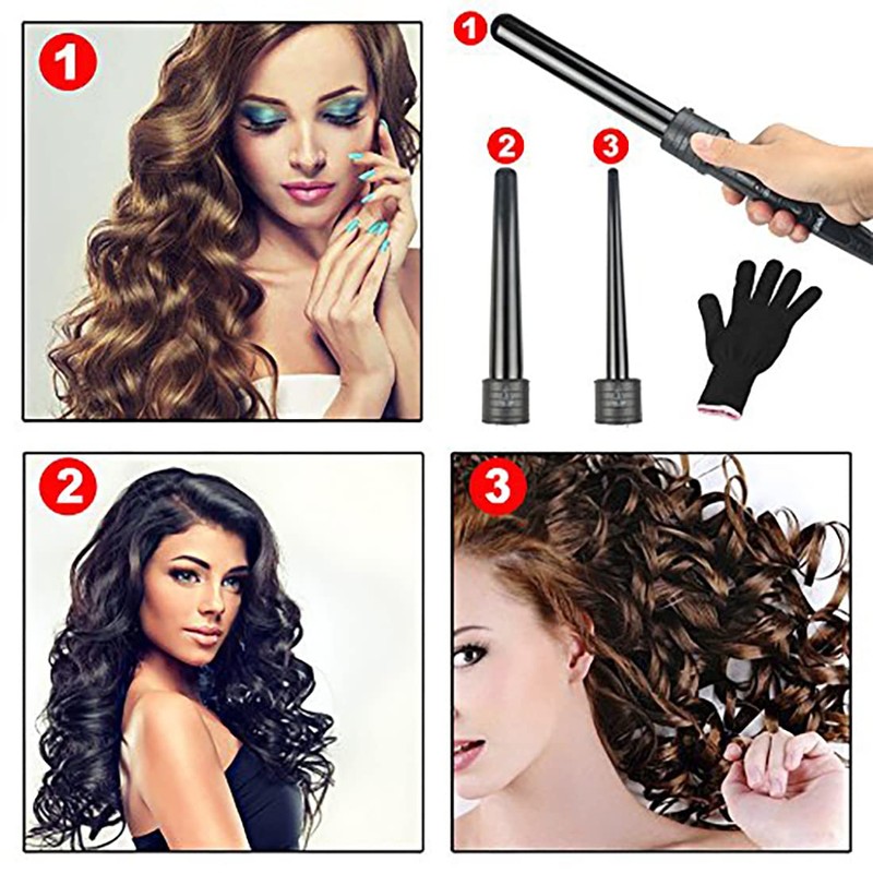 iMissiu Tourmaline 3 in 1 Curling Wand Set with 3
