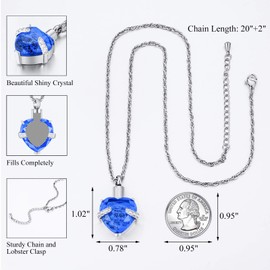 abooxiu Crystal Urn Necklaces for Ashes Heart Cremation Jewelry for Ashes Stainless Steel Ashes Necklace Birthstone Memorial Keepsake Ashes Jewelry-SEPTEMBER