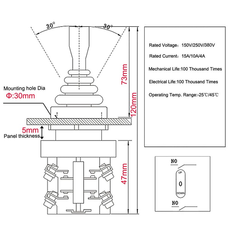 GUUZI Joystick Switch Controller 2 Position 2NO Momentary Type 150V/250V/380V