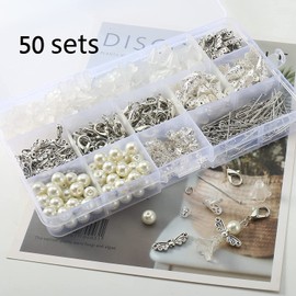 HERZWILD Guardian Angel Make Your Own 50 Set Key Ring Angel Charm Pearl Angel Pendant for DIY Wedding Jewellery Necklace Crafts (B)